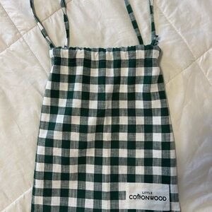 Little Cottonwood Green and White Gingham Drawstring Bag